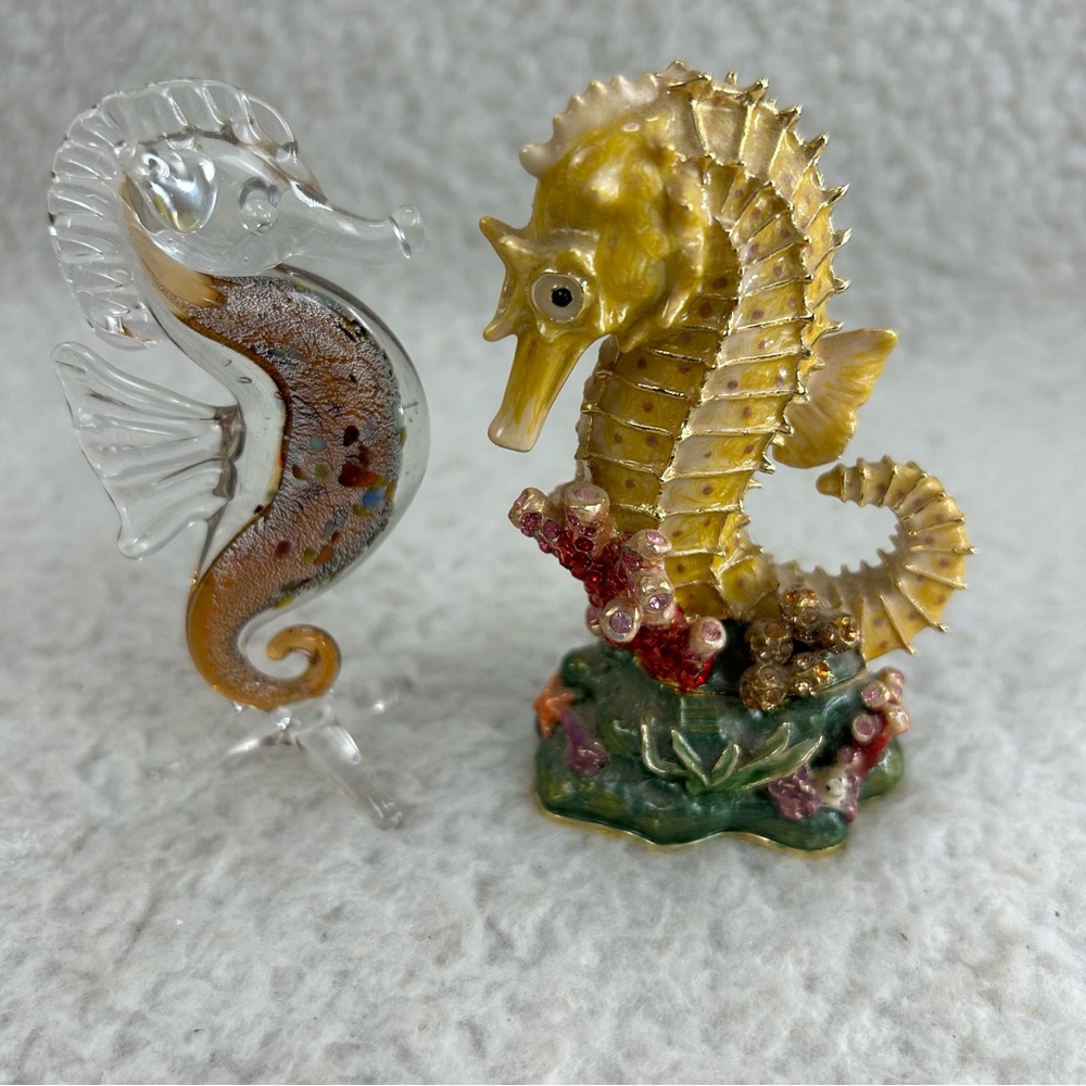 Sea horse Trinket box with crystals 4" Rucinni & Glass Seahorse 4"